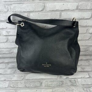 Kate Spade New York Black Pebbled Leather Shoulder Bag Gold Accents